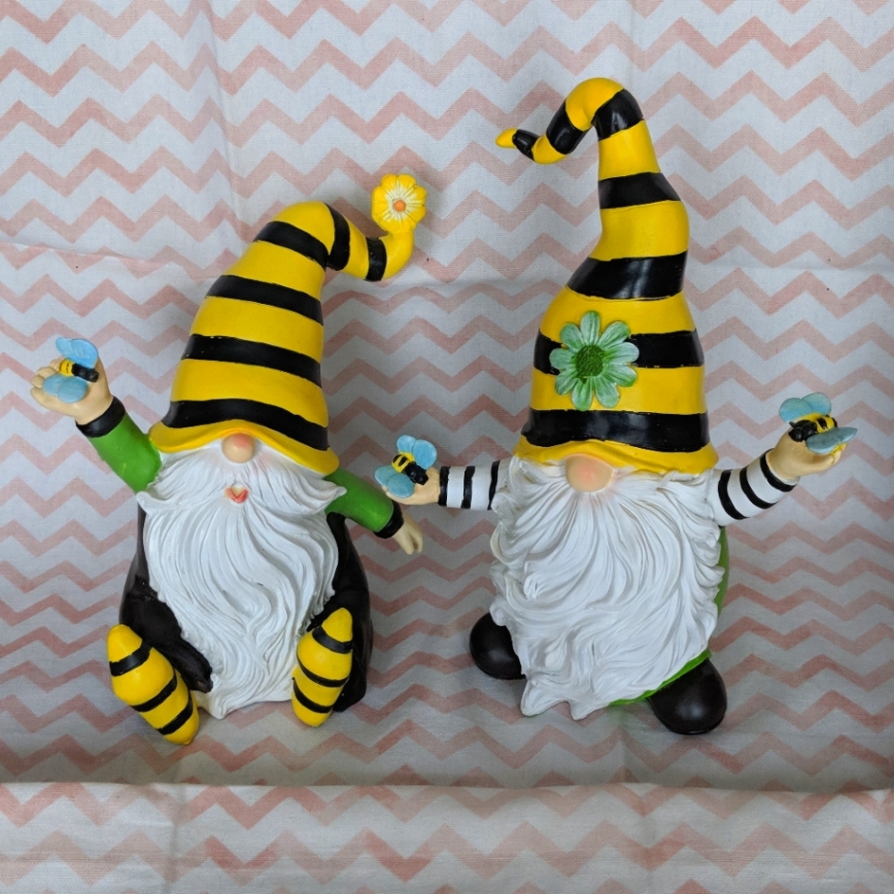 New -  Pair of Spring Gnomes - Resin - 9 1/2" and 8" tall